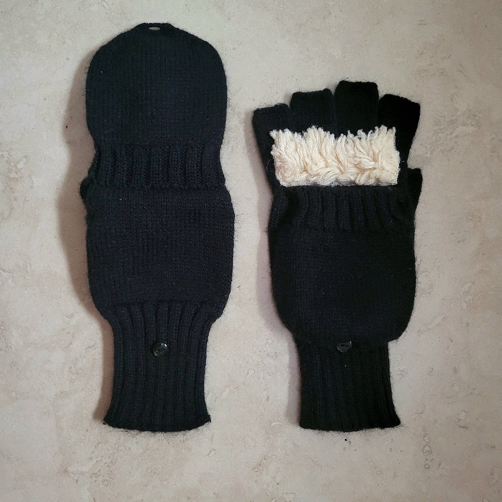 Black Fingerless Crossover Convertible Gloves